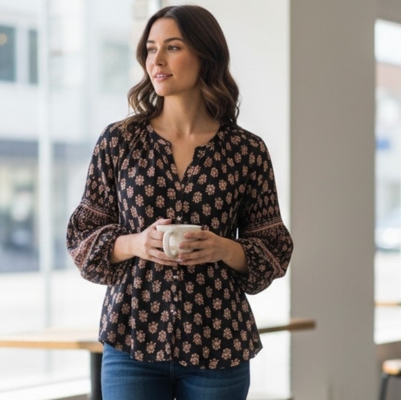 Lucky Brand Tops - Lucky Brand Black and Pink Floral Blouse